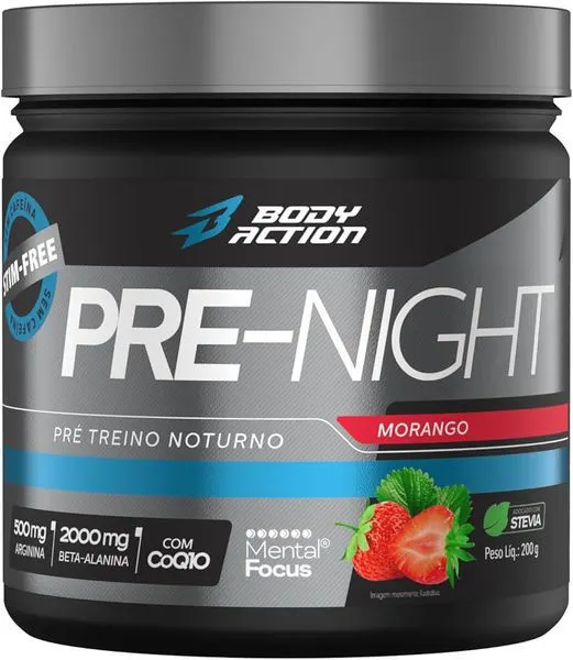 Pré-treino sem cafeína pre-night morango 200g bodyaction