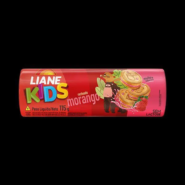 Biscoito recheado kids morango liane 65g