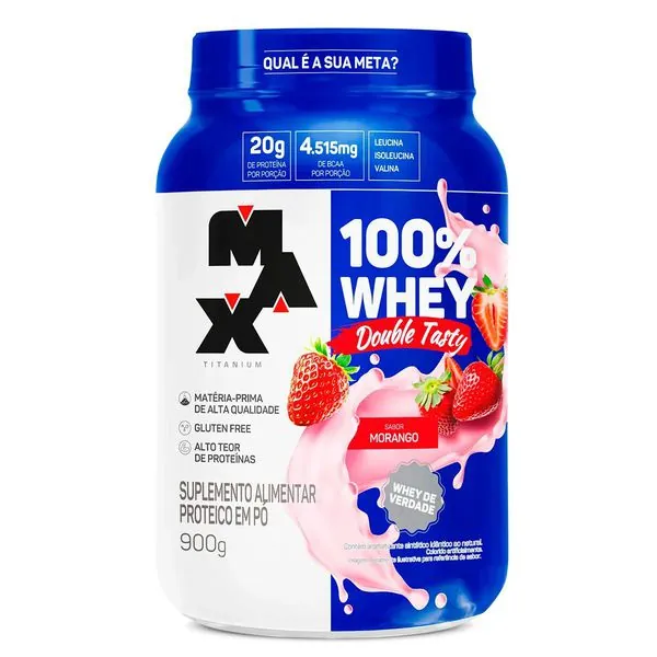 100% whey double tasty pote 900g sabor morango