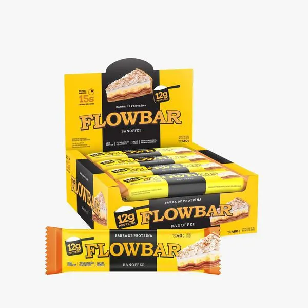 Barra de proteína banoffee zero açúcar sem glúten 40g flowbar