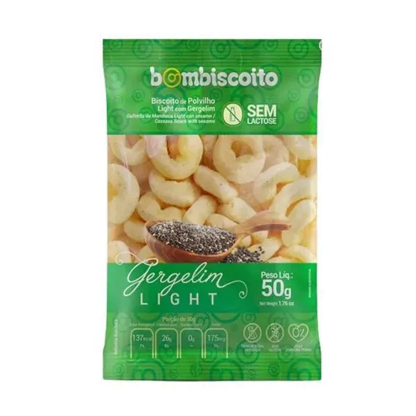 Biscoito de polvilho light gergelim sem glúten 50g - bombiscoito
