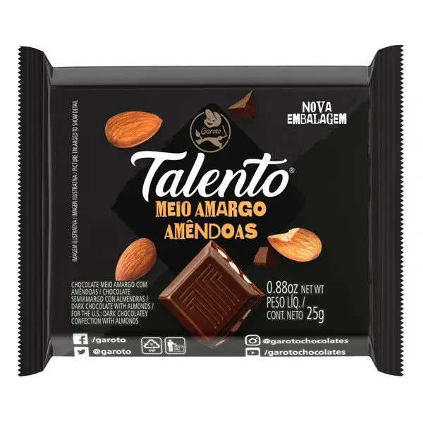 Chocolate talento mini amargo amêndoas 25g