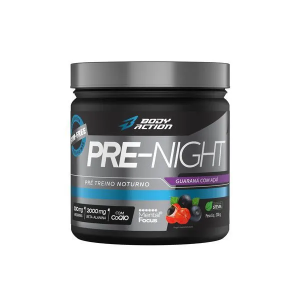 Pré-treino sem cafeína pre-night guaraná com açai  200g bodyaction