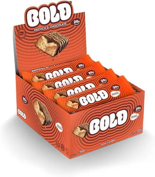 Barra de proteína 21g de proteína paçoca e chocolate 60g - bold