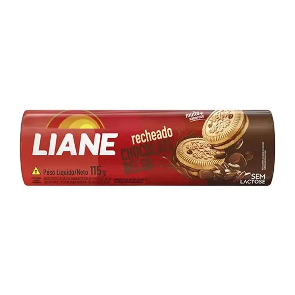 Biscoito recheado chocolate belga liane 115g