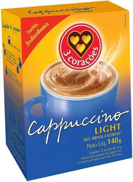 Café cappuccino 3 corações light sache 10x14g
