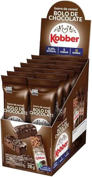 Barra de cereais bolo chocolate kobber 18gr