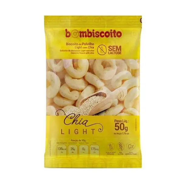 Biscoito de polvilho light chia sem glúten 50g - bombiscoito